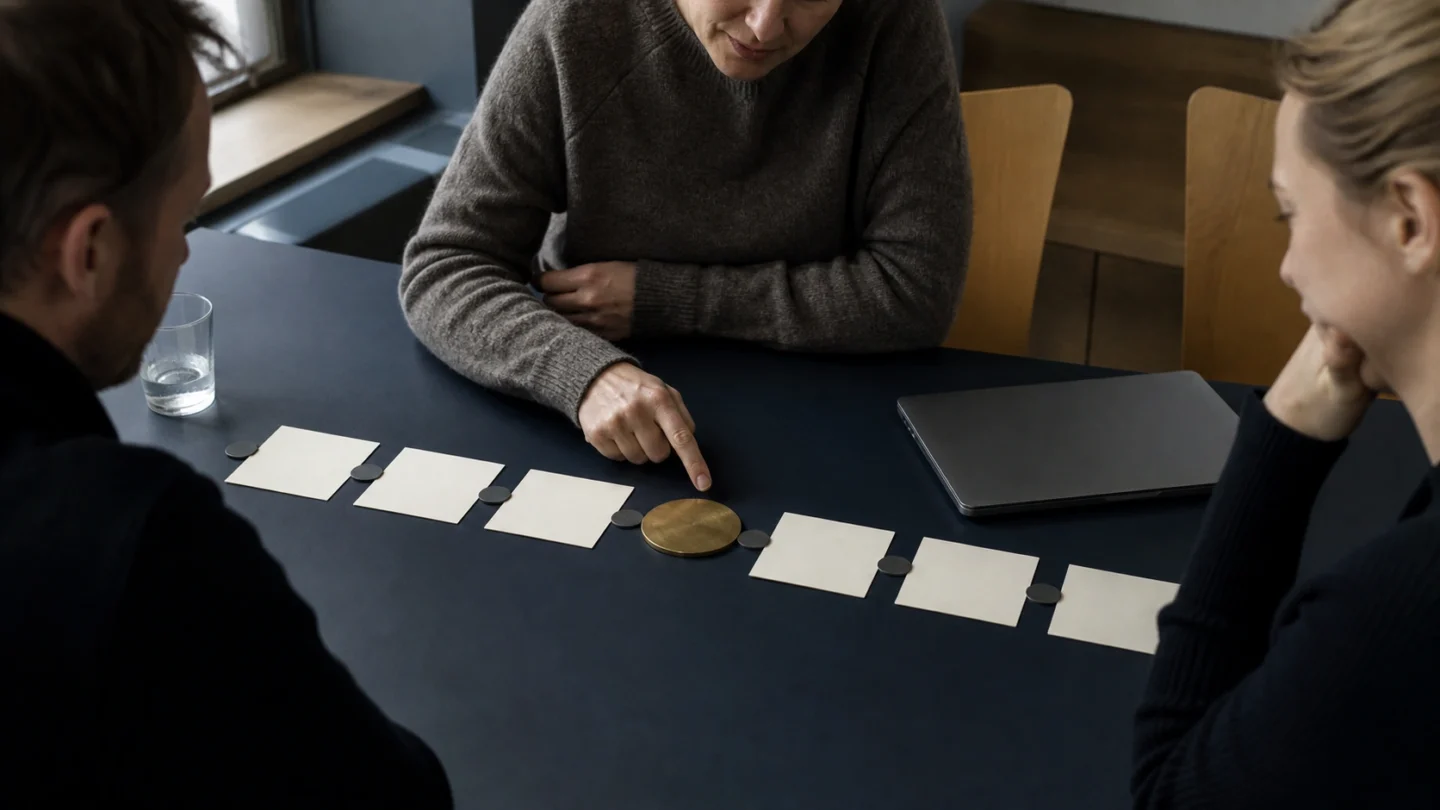 Et team følger en AI-understøttet arbejdsgang fra input til menneskelig godkendelse.